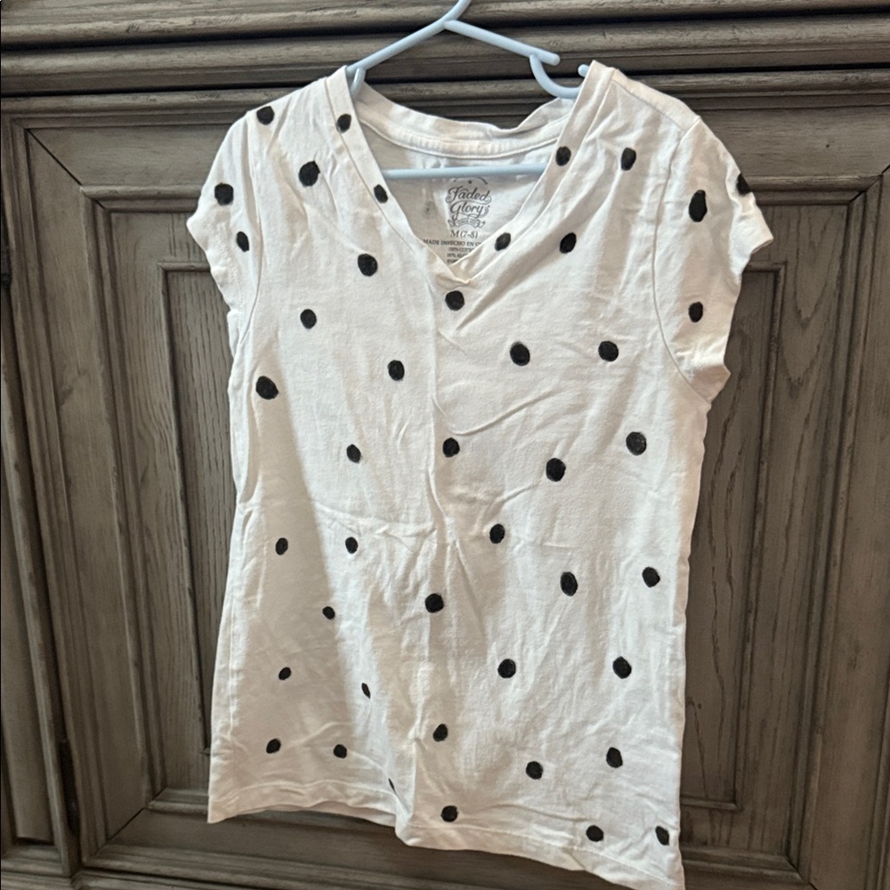 Pre-Owned Girls Polka Dot V-Neck Kids Top Size 7-8